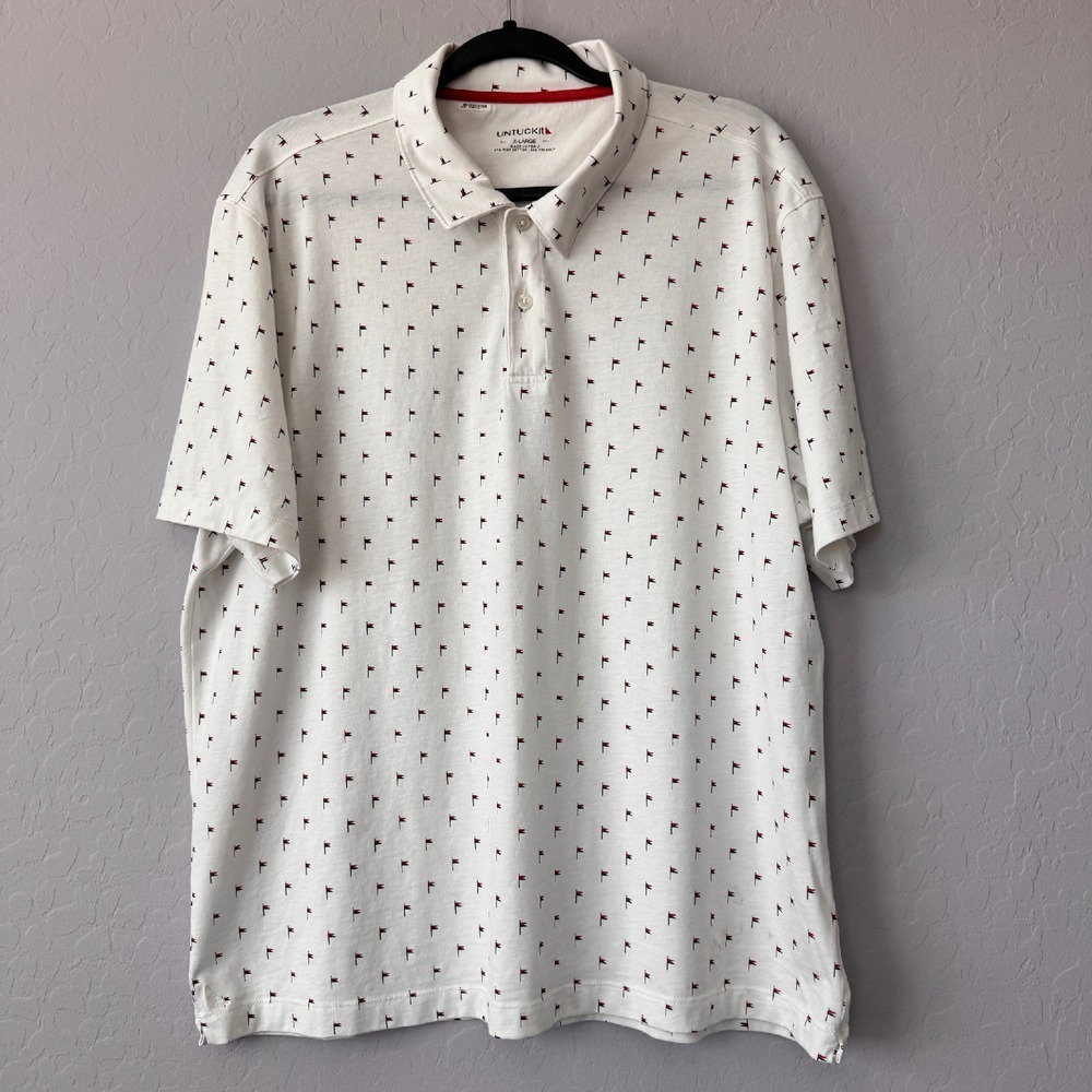 UNTUCKIT Golf Polo Shirt Red Flag Print Short Sleeve‎ Casual XL